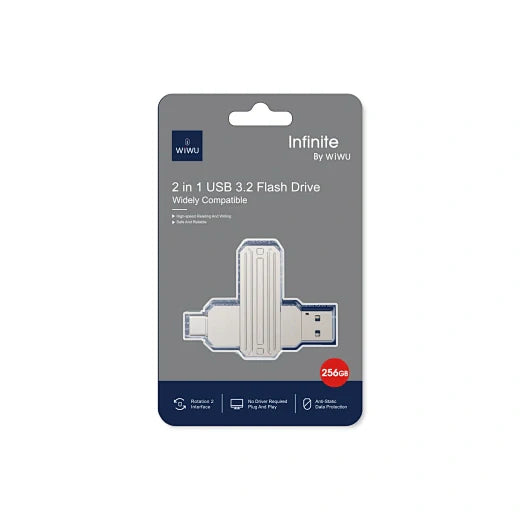 2-IN-1 Portable Zinc Alloy USB3.2 Fast data transfer Flash Drive Memory FD003- 64GB - WiWU
