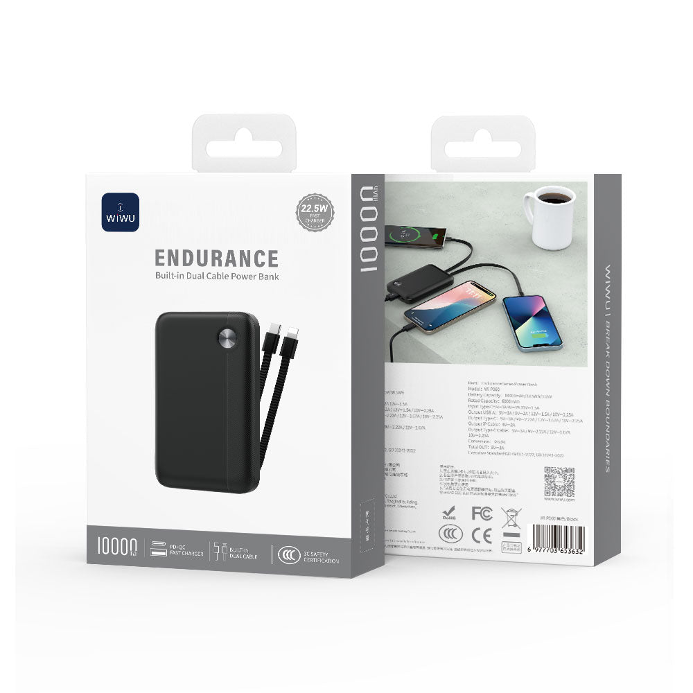 Endurance Built-in Dual Cable Power Bank 22.5W 10000mAh Wi-P060 - WiWU