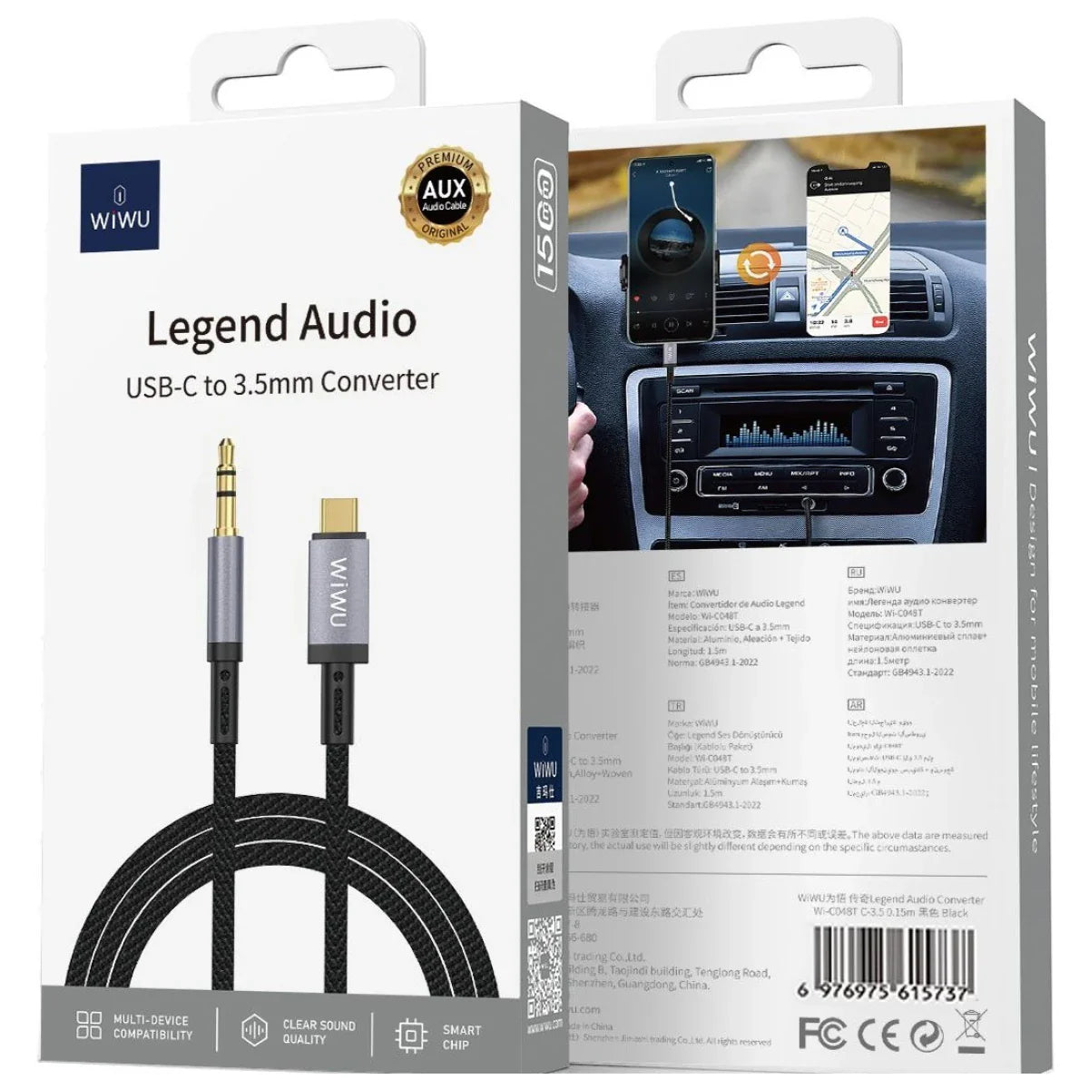 Wi-C048T Legend Audio Series Type-C to 3.5mm Aux 1.5M Cable - Black - WiWU